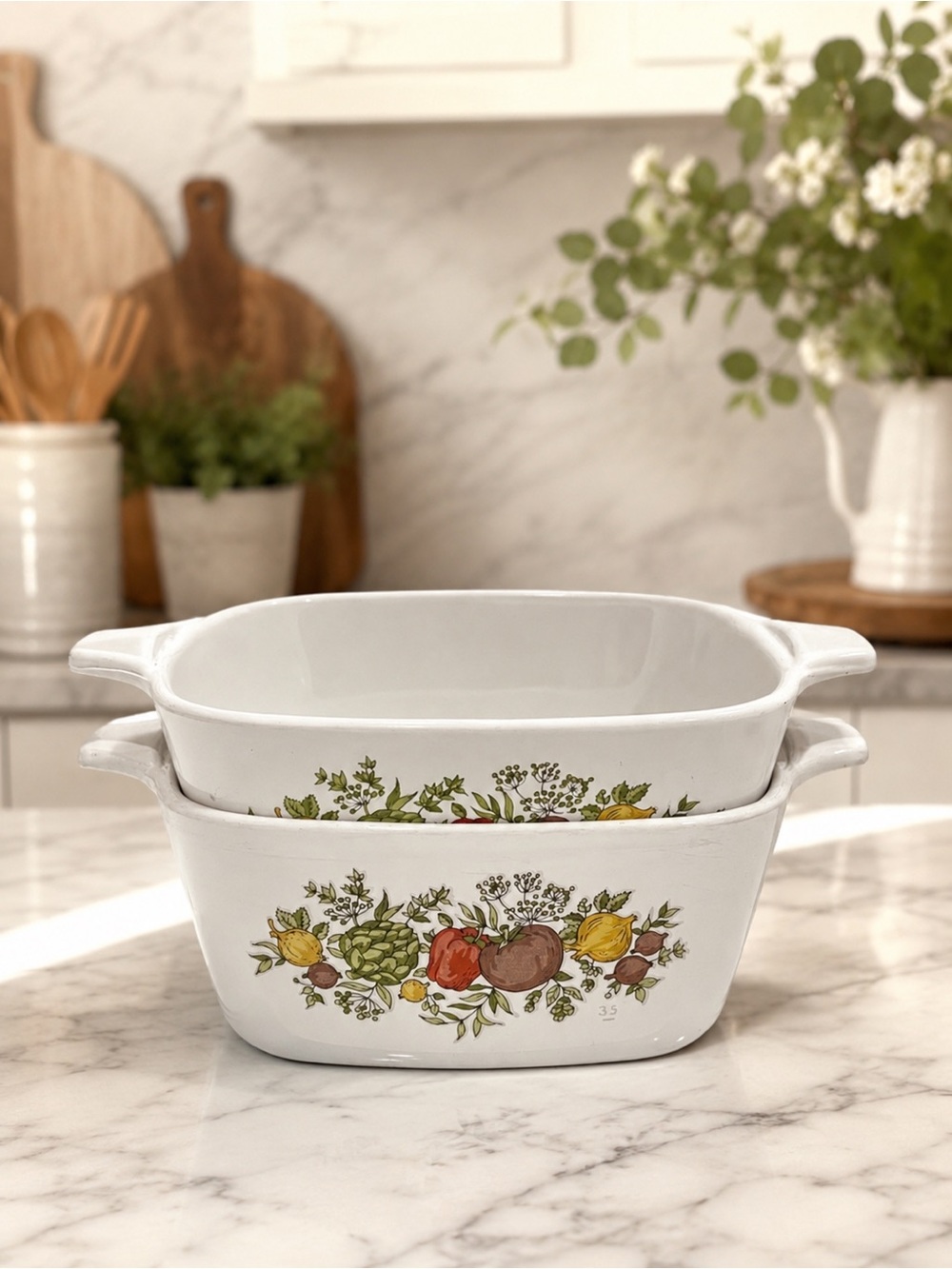 Pair (2) Vintage Corningware “Spice of Life” 2-3/4 C Baking Casserole Dishes GUC
